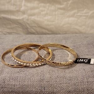 INC Three-piece Gold Bangle Bracelet Set